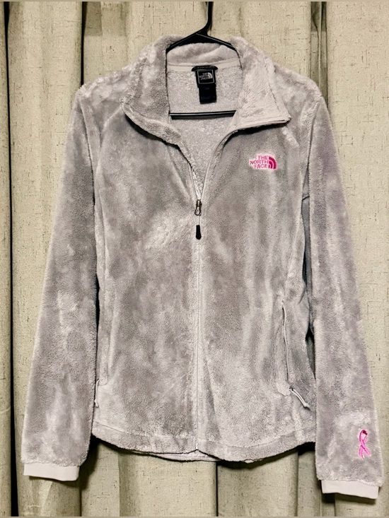 The North Face Jackets & Blazers - The North Face Women's Light Gray Plush Full-Zip Jacket - Breast Cancer Logo